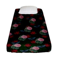 Dark Floral Butterfly Green Fitted Sheet (single Size) by snowwhitegirl