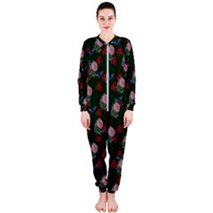 Dark Floral Butterfly Green Onepiece Jumpsuit (ladies)  by snowwhitegirl