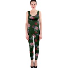 Dark Floral Butterfly Green One Piece Catsuit by snowwhitegirl