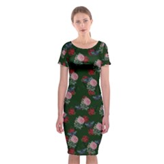 Dark Floral Butterfly Green Classic Short Sleeve Midi Dress by snowwhitegirl