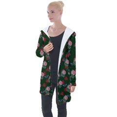 Dark Floral Butterfly Green Longline Hooded Cardigan by snowwhitegirl