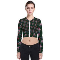 Dark Floral Butterfly Green Long Sleeve Zip Up Bomber Jacket by snowwhitegirl