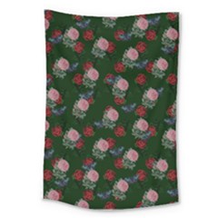 Dark Floral Butterfly Green Large Tapestry