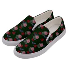 Dark Floral Butterfly Green Men s Canvas Slip Ons by snowwhitegirl