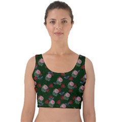 Dark Floral Butterfly Green Velvet Crop Top by snowwhitegirl