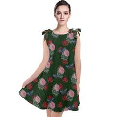 Dark Floral Butterfly Green Tie Up Tunic Dress by snowwhitegirl