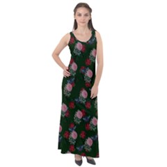 Dark Floral Butterfly Green Sleeveless Velour Maxi Dress by snowwhitegirl