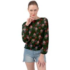 Dark Floral Butterfly Green Banded Bottom Chiffon Top by snowwhitegirl