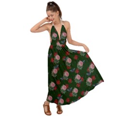 Dark Floral Butterfly Green Backless Maxi Beach Dress by snowwhitegirl