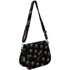 Dark Floral Butterfly Green Saddle Handbag