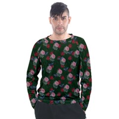 Dark Floral Butterfly Green Men s Long Sleeve Raglan Tee