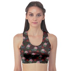 Dark Floral Butterfly Burgundy Sports Bra by snowwhitegirl