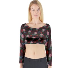 Dark Floral Butterfly Burgundy Long Sleeve Crop Top by snowwhitegirl