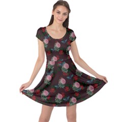 Dark Floral Butterfly Burgundy Cap Sleeve Dress by snowwhitegirl