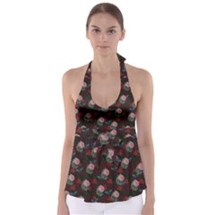 Dark Floral Butterfly Burgundy Babydoll Tankini Top by snowwhitegirl