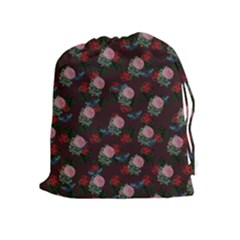 Dark Floral Butterfly Burgundy Drawstring Pouch (xl) by snowwhitegirl