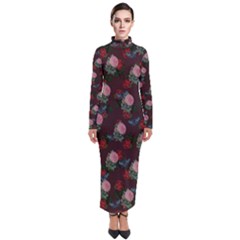 Dark Floral Butterfly Burgundy Turtleneck Maxi Dress by snowwhitegirl