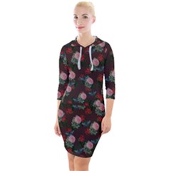 Dark Floral Butterfly Burgundy Quarter Sleeve Hood Bodycon Dress by snowwhitegirl