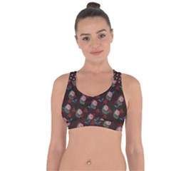 Dark Floral Butterfly Burgundy Cross String Back Sports Bra by snowwhitegirl