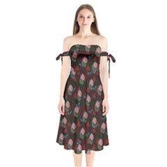 Dark Floral Butterfly Burgundy Shoulder Tie Bardot Midi Dress by snowwhitegirl