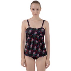 Dark Floral Butterfly Burgundy Twist Front Tankini Set by snowwhitegirl