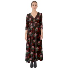 Dark Floral Butterfly Burgundy Button Up Boho Maxi Dress by snowwhitegirl