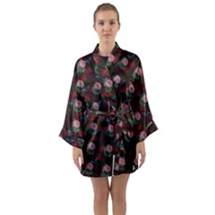 Dark Floral Butterfly Burgundy Long Sleeve Satin Kimono by snowwhitegirl