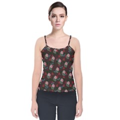 Dark Floral Butterfly Burgundy Velvet Spaghetti Strap Top by snowwhitegirl