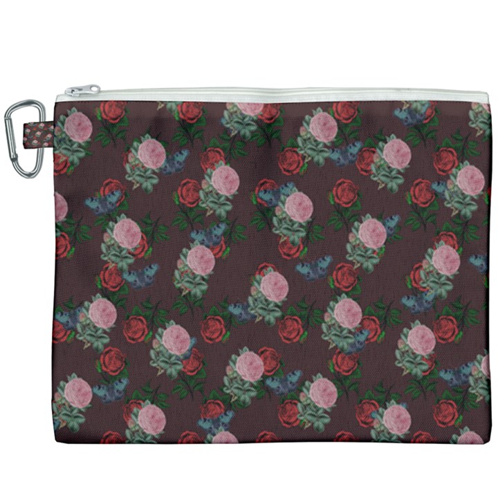 Dark Floral Butterfly Burgundy Canvas Cosmetic Bag (XXXL)