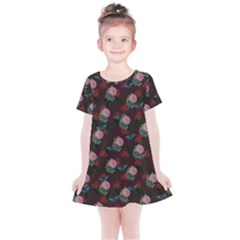 Dark Floral Butterfly Burgundy Kids  Simple Cotton Dress by snowwhitegirl