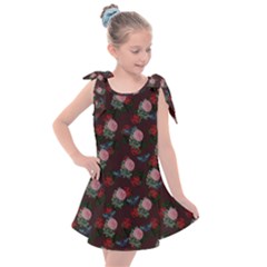 Dark Floral Butterfly Burgundy Kids  Tie Up Tunic Dress by snowwhitegirl