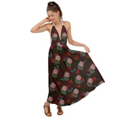 Dark Floral Butterfly Burgundy Backless Maxi Beach Dress by snowwhitegirl