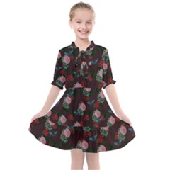 Dark Floral Butterfly Burgundy Kids  All Frills Chiffon Dress by snowwhitegirl