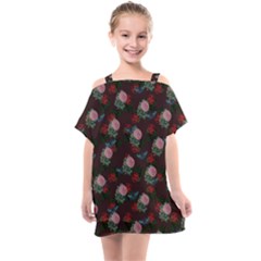 Dark Floral Butterfly Burgundy Kids  One Piece Chiffon Dress by snowwhitegirl