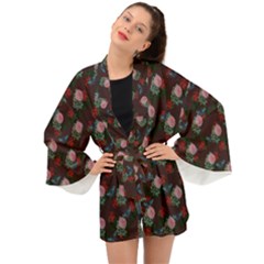 Dark Floral Butterfly Burgundy Long Sleeve Kimono