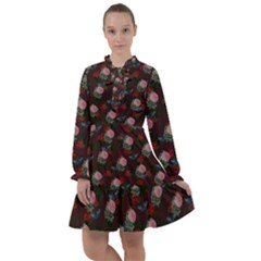 Dark Floral Butterfly Burgundy All Frills Chiffon Dress by snowwhitegirl