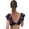 Dark Floral Butterfly Burgundy Plunge Frill Sleeve Bikini Top View2