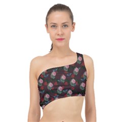 Dark Floral Butterfly Burgundy Spliced Up Bikini Top  by snowwhitegirl