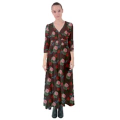 Dark Floral Butterfly Burgundy Button Up Maxi Dress by snowwhitegirl