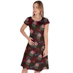 Dark Floral Butterfly Burgundy Classic Short Sleeve Dress by snowwhitegirl