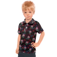 Dark Floral Butterfly Burgundy Kids  Polo Tee