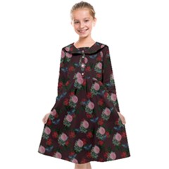 Dark Floral Butterfly Burgundy Kids  Midi Sailor Dress by snowwhitegirl