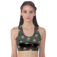 Dark Floral Butterfly Teal Bats Lip Green Sports Bra by snowwhitegirl