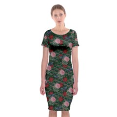 Dark Floral Butterfly Teal Bats Lip Green Classic Short Sleeve Midi Dress by snowwhitegirl