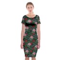 Dark Floral Butterfly Teal Bats Lip Green Classic Short Sleeve Midi Dress View1