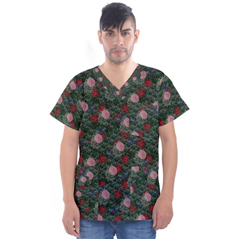 Dark Floral Butterfly Teal Bats Lip Green Men s V-neck Scrub Top by snowwhitegirl