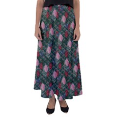 Dark Floral Butterfly Teal Bats Lip Green Flared Maxi Skirt by snowwhitegirl