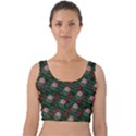 Dark Floral Butterfly Teal Bats Lip Green Velvet Crop Top View1