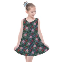 Dark Floral Butterfly Teal Bats Lip Green Kids  Summer Dress by snowwhitegirl