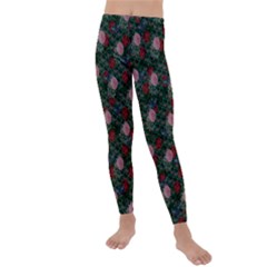 Dark Floral Butterfly Teal Bats Lip Green Kids  Lightweight Velour Leggings by snowwhitegirl